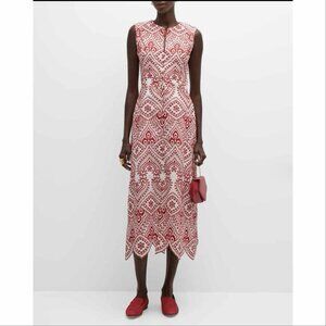 Evi Grintela Athens Carine Sleeveless Embroidered Midi Dress Red White